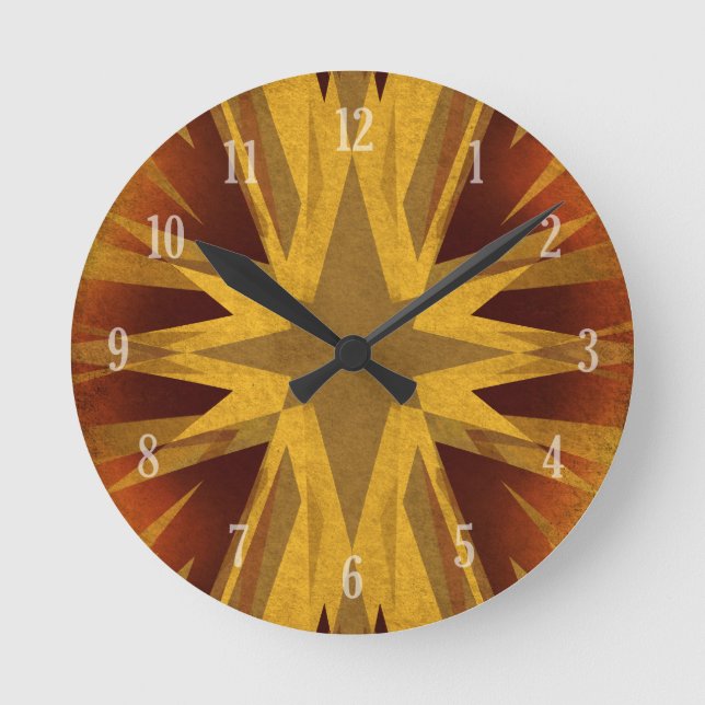 Vintage gelbe Sternexplosion Runde Wanduhr (Vorderseite)