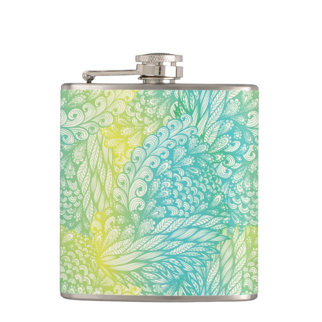 Vintage gelbe und blaue mit Blumensteigung Flachmann (Vorderseite)