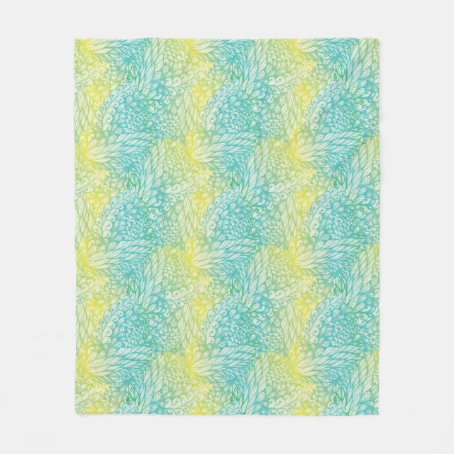 Vintage gelbe und blaue mit Blumensteigung Fleecedecke (Vorderseite)