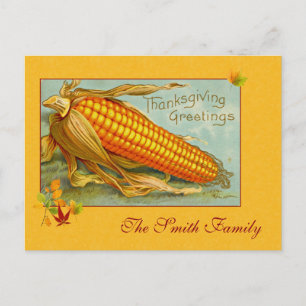 Vintage Gelber Maiskolben Thanksgiving-Grüße Feiertagspostkarte