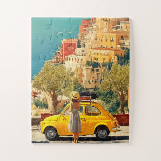 Vintage Gelbes Auto an der Amalfiküste, Positano