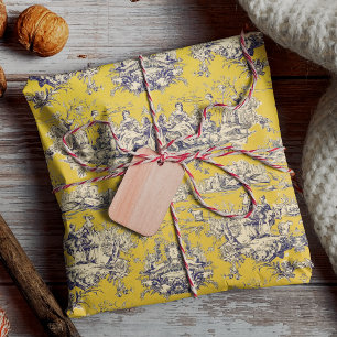Vintage gelbes Blumen-Lake-Toile de Jouy Geschenkpapier