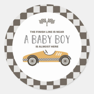 Vintage Gelbes Rennwagen-Baby-Shower Runder Aufkleber