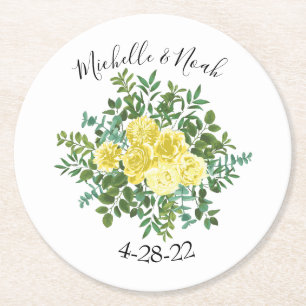 Vintage Gelbrosenhochzeit Runder Pappuntersetzer