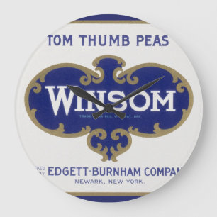 Vintage-Gemüse-Dosenetiketten-Kunst, Winsom Erbsen Große Wanduhr