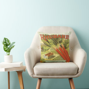 Vintage-Gemüse-Dosenlabel-Kunst, Rhabarber-Farm Kissen