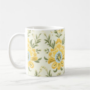 Vintage gemustertes gelbes Blumenpflanzenmuster Kaffeetasse