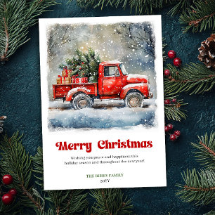 Vintage gemütliche rustikale rote LKW-Weihnachtssz Feiertagskarte
