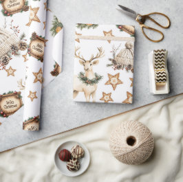 Vintage gemütlicher Weihnachtshirsch Geschenkpapier