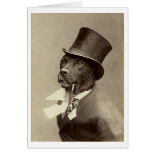 Vintage - Gentleman Hund mit Zylinder & Pfeife,