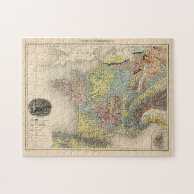 Vintage Geologie-Karte Frankreichs (1892) (Horizontal)