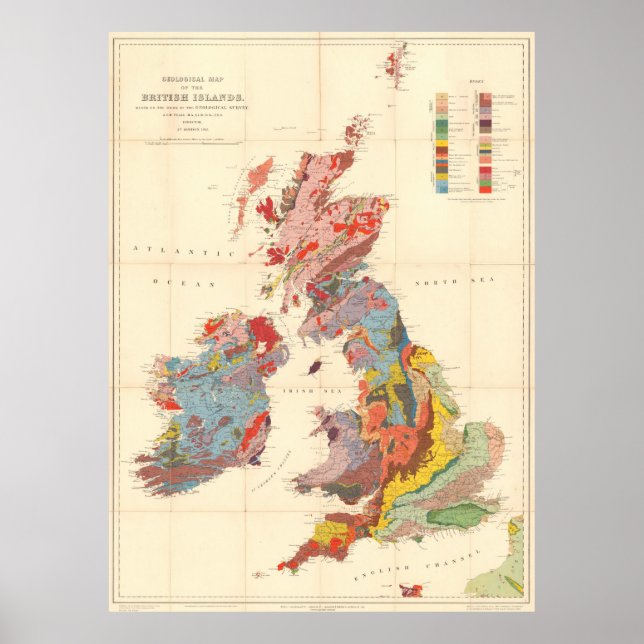 Vintage geologische Karte der Britischen Inseln (1 Poster (Vorne)