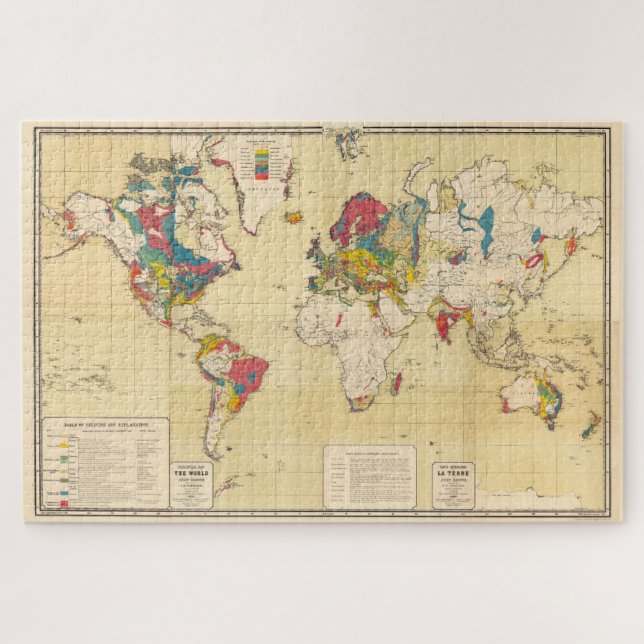 Vintage geologische Karte der Welt (1875) (Horizontal)