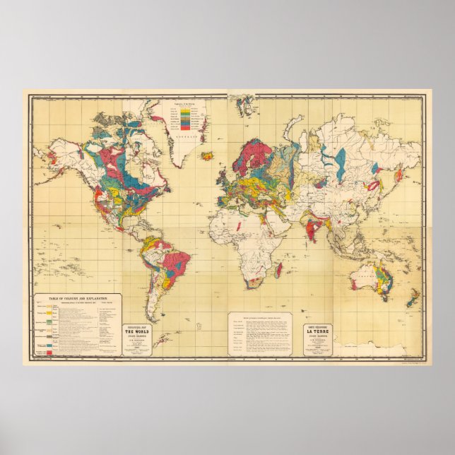 Vintage geologische Karte der Welt (1875) Poster (Vorne)