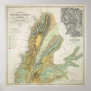 Vintage geologische Karte Libanons (1842) Poster