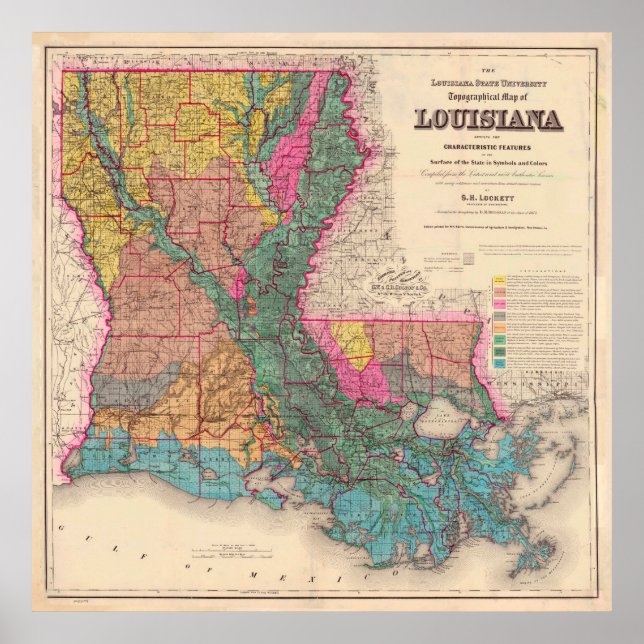 Vintage geologische Karte Louisianas (1882) Poster (Vorne)