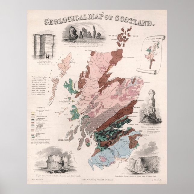 Vintage geologische Karte Schottlands (1850) Poster (Vorne)