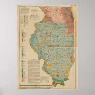 Vintage Geologische Karte von Illinois (1917) Poster