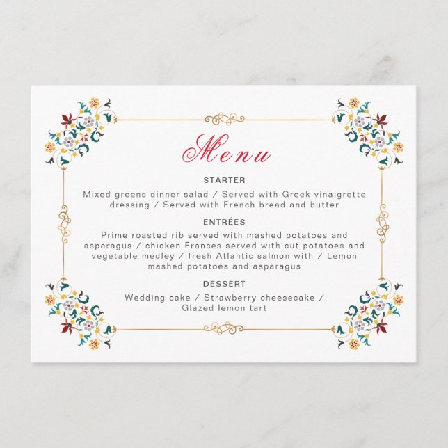 Vintage Geometrie — Klassische Motif Hochzeit Menükarte (Vorderseite)