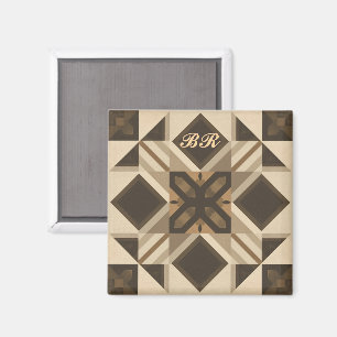 vintage geometrische Steppblock-Kunst mit Monogram Magnet