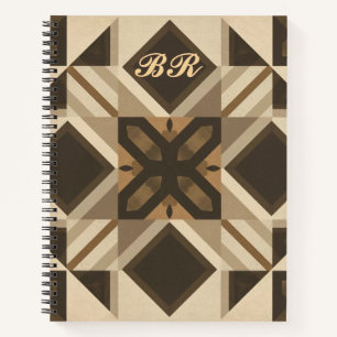 vintage geometrische Steppblock-Kunst mit Monogram Notizbuch