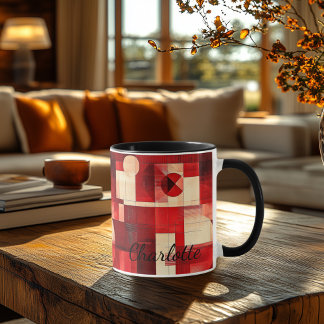 Vintage Geometrische Tasse - Personalisiertes rote