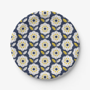 Vintage geometrisches Blumenmuster Pappteller