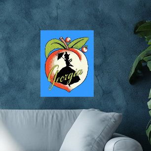 Vintage-Georgia-Pfirsich-Silhouette Southern Bell Poster