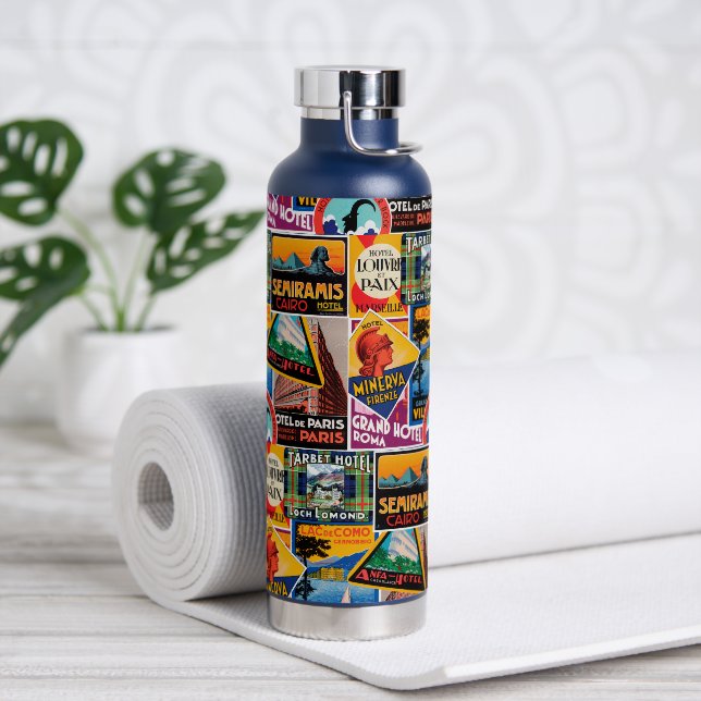 Vintage Gepäckmarkierungen Wasserflasche Trinkflasche (Yoga)