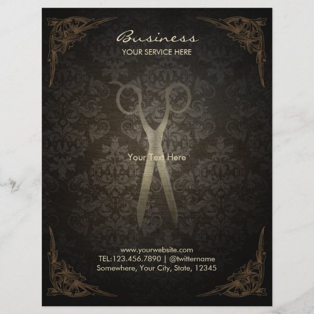 Vintage Gerahmte Damask Haar Salon Broschüren (Vorne)