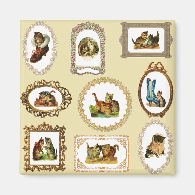 Vintage Gerahmte Katzen Magnet (Vorne)