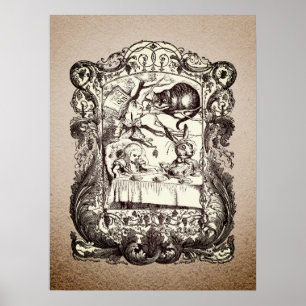 Vintage gerahmte Wonderland-Figuren Poster