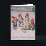 Vintage German Dwarfs  Elves Christmas Card Feiertagskarte<br><div class="desc">Vintage / Retro German Christmas card.  Four dwarfs / elves having fun in the snow!  Herzliche Weihnachtsgrusse!</div>