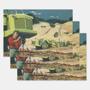 Vintage Geschäft, Baustelle mit Vermesser Geschenkpapier Set