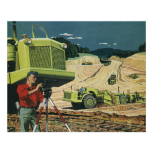 Vintage Geschäft, Baustelle mit Vermesser Poster