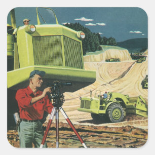 Vintage-Geschäft, Baustelle mit Vermesser Quadratischer Aufkleber