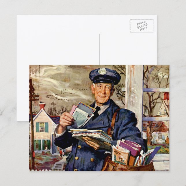 Vintage Geschäft, Briefträger liefert Post Briefe Postkarte (Vorne/Hinten)