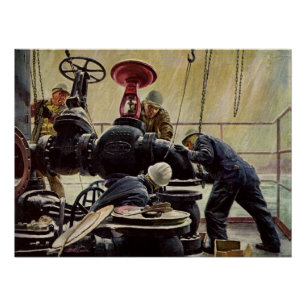 Vintage-Geschäft, Ölplattform im Ozean Poster