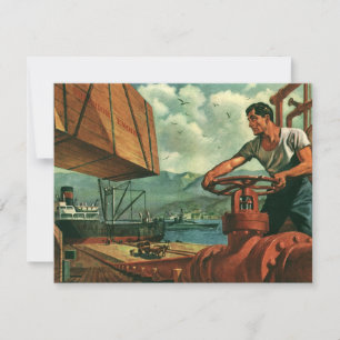 Vintage-Geschäft, Öltankerschiff mit Dockarbeiter