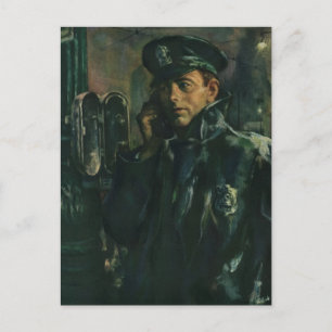 Vintage Geschäft, Polizist am Notruftelefon Postkarte