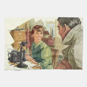Vintage Geschäftsbüro, CEO Chef und Sekretärin Geschirrtuch