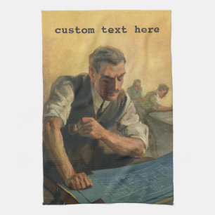 Vintage Geschäftsbüropläne und Baupläne Geschirrtuch