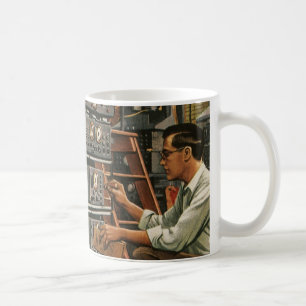 Vintage Geschäftsfunk-Techniker repariert Ausrüstu Kaffeetasse