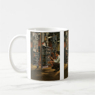Vintage Geschäftsfunkgerätetechniker repariert Aus Kaffeetasse