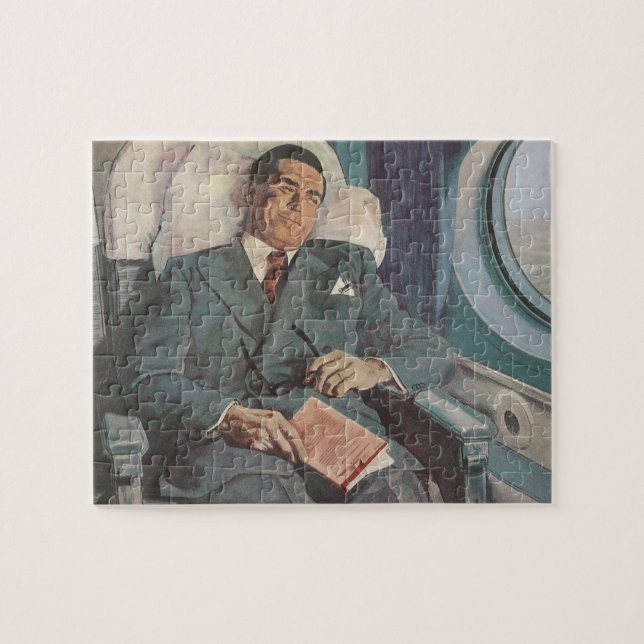 Vintage Geschäftsreise, Lesen im Flugzeug (Horizontal)