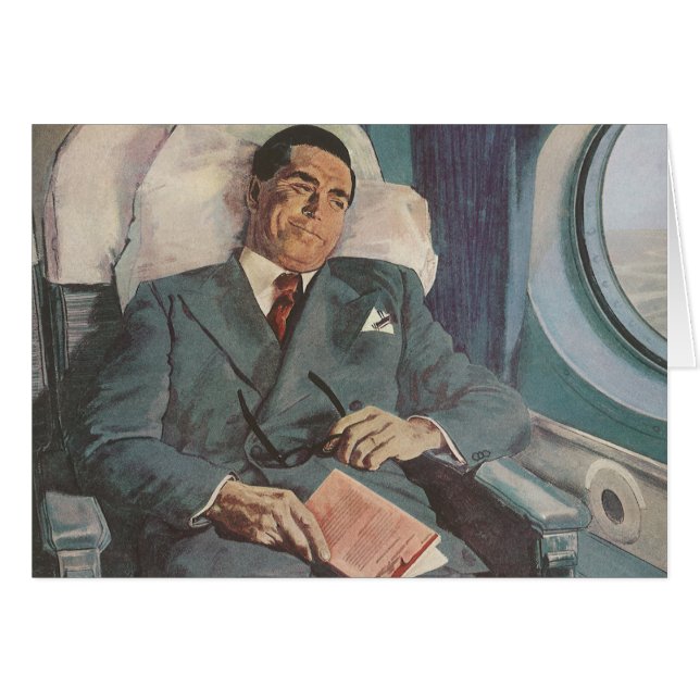 Vintage Geschäftsreise, Lesen im Flugzeug (Vorderseite (Horizontal))