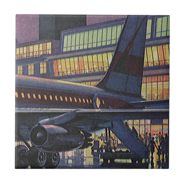 Vintage Geschäftsreisende im Flugzeug am Flughafen Fliese (Vorderseite)