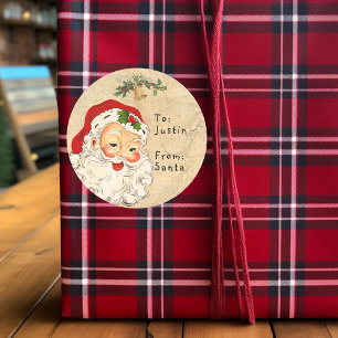 Vintage Geschenk von Santa an Kind Weihnachten Runder Aufkleber