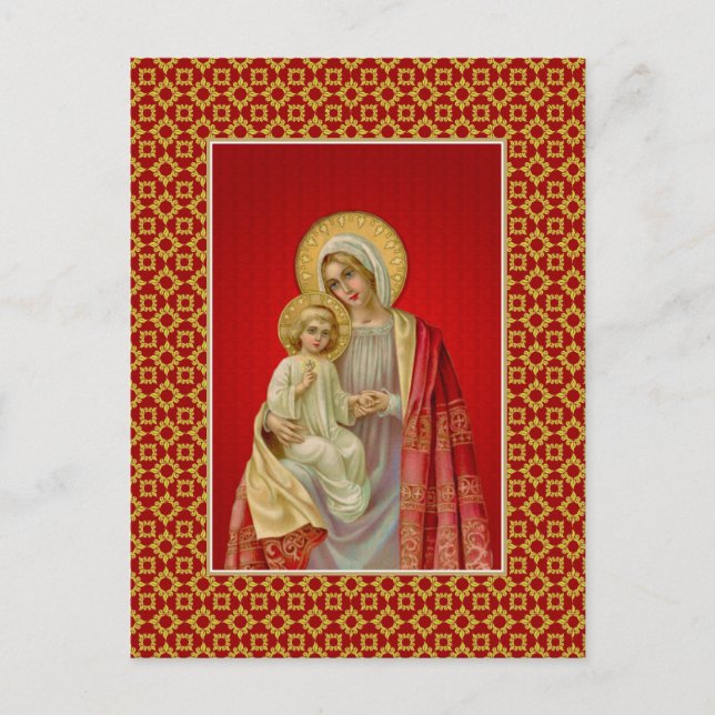 Vintage gesegnete Jungfrau Maria mit Jesus Postkarte (Vorderseite)