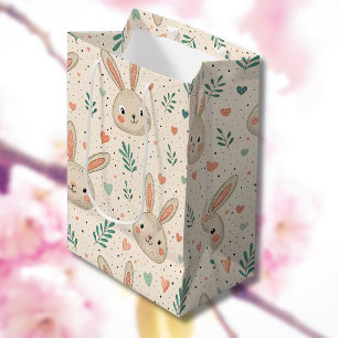 Vintage-Gesichtchen von kleinen Hasen mit Rosenmus Mittlere Geschenktüte